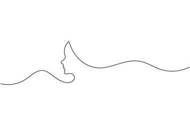 Kadın çizimlerinden biri minimalist sanata bakıyor. Basit bir kadın portresi. Devamlı çizgi çizimi.