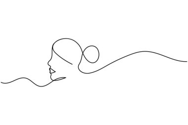 Kadın çizimlerinden biri minimalist sanata bakıyor. Basit bir kadın portresi. Devamlı çizgi çizimi.
