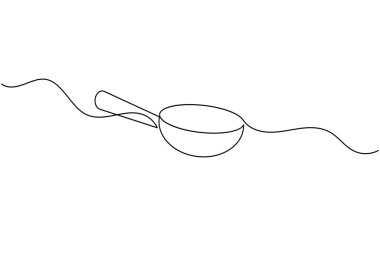 Kızartma tavası minimalist pişirme aletleri resimlemesinin kesintisiz çizimi