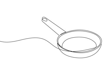Kızartma tavası minimalist pişirme aletleri resimlemesinin kesintisiz çizimi