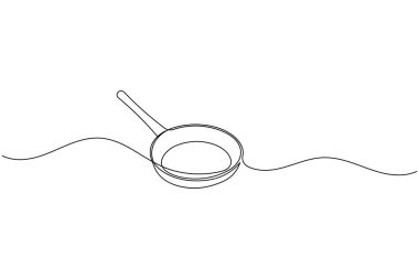 Kızartma tavası minimalist pişirme aletleri resimlemesinin kesintisiz çizimi