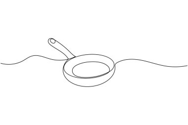 Kızartma tavası minimalist pişirme aletleri resimlemesinin kesintisiz çizimi