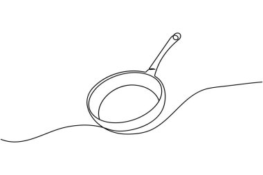Kızartma tavası minimalist pişirme aletleri resimlemesinin kesintisiz çizimi