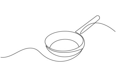 Kızartma tavası minimalist pişirme aletleri resimlemesinin kesintisiz çizimi