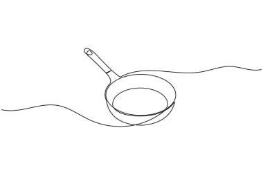 Kızartma tavası minimalist pişirme aletleri resimlemesinin kesintisiz çizimi