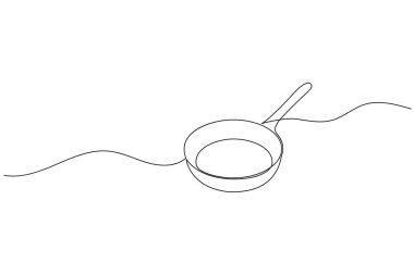 Kızartma tavası minimalist pişirme aletleri resimlemesinin kesintisiz çizimi