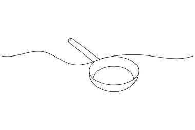 Kızartma tavası minimalist pişirme aletleri resimlemesinin kesintisiz çizimi
