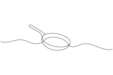 Kızartma tavası minimalist pişirme aletleri resimlemesinin kesintisiz çizimi
