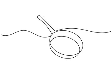 Kızartma tavası minimalist pişirme aletleri resimlemesinin kesintisiz çizimi
