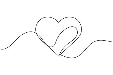 Kalp şekli bir çizgi sanat illüstrasyonu minimum romantik aşk şekli dış hat vektörünü izole eder