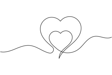 Kalp şekli bir çizgi sanat illüstrasyonu minimum romantik aşk şekli dış hat vektörünü izole eder