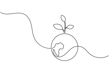 Bitkilerin filizlendiği bir çizgi çevre dostu büyümeyi simgeliyor.