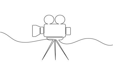 Video kamera, film, medya ve video üretim kavramları için sürekli bir çizgi çiziyor.