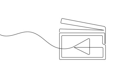 Video kamera, film, medya ve video üretim kavramları için sürekli bir çizgi çiziyor.