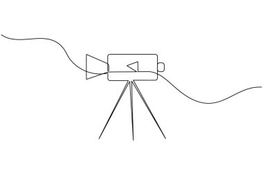 Video kamera, film, medya ve video üretim kavramları için sürekli bir çizgi çiziyor.