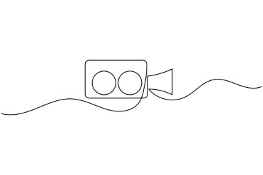 Video kamera, film, medya ve video üretim kavramları için sürekli bir çizgi çiziyor.