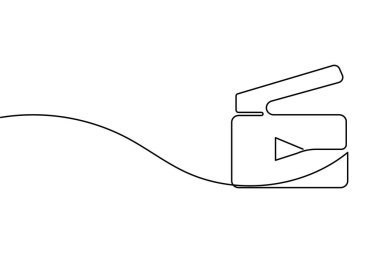 Video kamera, film, medya ve video üretim kavramları için sürekli bir çizgi çiziyor.