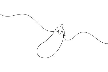 Patlıcan minimalist tarzda sürekli bir sebze çizimi. Yemek, organik ve sağlıklı yaşam tarzı için mükemmel.