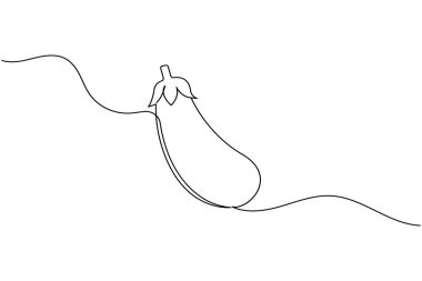 Patlıcan minimalist tarzda sürekli bir sebze çizimi. Yemek, organik ve sağlıklı yaşam tarzı için mükemmel.