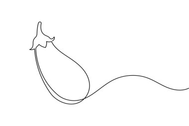 Patlıcan minimalist tarzda sürekli bir sebze çizimi. Yemek, organik ve sağlıklı yaşam tarzı için mükemmel.