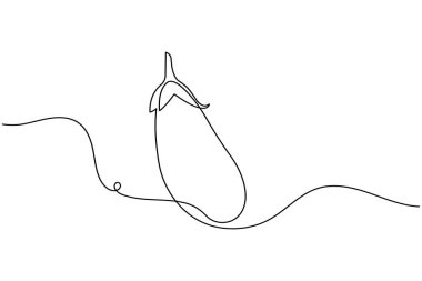 Patlıcan minimalist tarzda sürekli bir sebze çizimi. Yemek, organik ve sağlıklı yaşam tarzı için mükemmel.