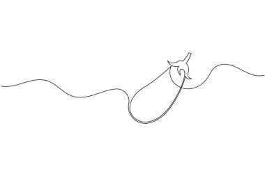 Patlıcan minimalist tarzda sürekli bir sebze çizimi. Yemek, organik ve sağlıklı yaşam tarzı için mükemmel.