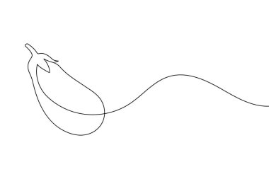 Patlıcan minimalist tarzda sürekli bir sebze çizimi. Yemek, organik ve sağlıklı yaşam tarzı için mükemmel.