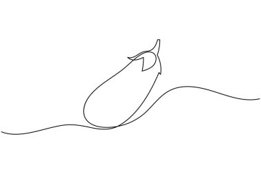 Patlıcan minimalist tarzda sürekli bir sebze çizimi. Yemek, organik ve sağlıklı yaşam tarzı için mükemmel.