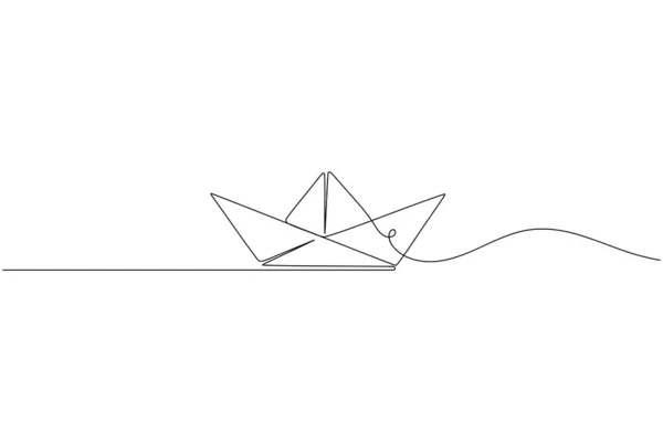 Kağıt tekne bir çizgi beyaz zemin üzerinde minimalist origami gemi ana hatlarını çiziyor