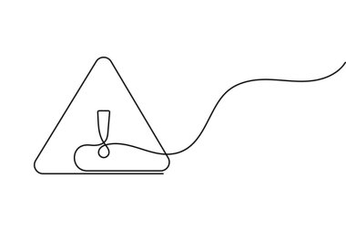 Tehlike uyarı işareti ünlem üçgeni bir çizgi çizimi ve minimalist stil ana hatlı vektör illüstrasyonunu ayır