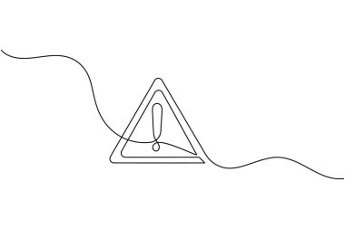 Tehlike uyarı işareti ünlem üçgeni bir çizgi çizimi ve minimalist stil ana hatlı vektör illüstrasyonunu ayır