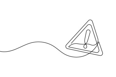 Tehlike uyarı işareti ünlem üçgeni bir çizgi çizimi ve minimalist stil ana hatlı vektör illüstrasyonunu ayır