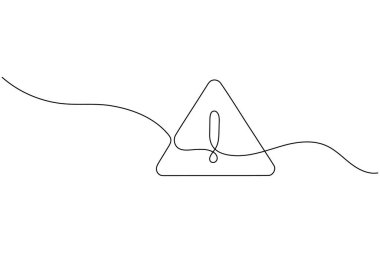 Tehlike uyarı işareti ünlem üçgeni bir çizgi çizimi ve minimalist stil ana hatlı vektör illüstrasyonunu ayır