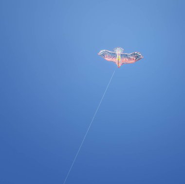 Yaz aylarında mavi gökyüzünde çok renkli uçurtma