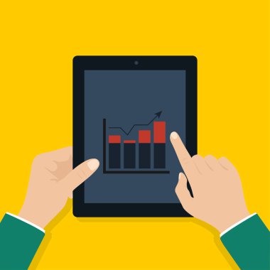 Grafik tablet ekran üzerinde büyüyen ile tablet holding iş adamı. İş kavramı