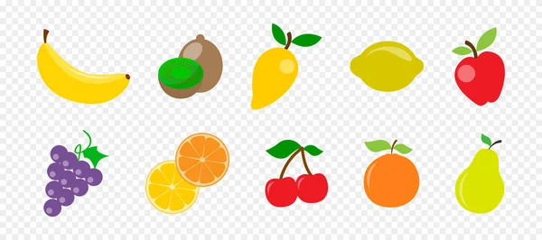 Fresh Juicy Fruit Berries Flat Style Transparent Background — Stock Vector