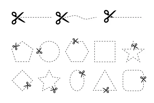 Ensemble Vecteurs Ciseaux Avec Coupons Découpés Différentes Formes Géométriques — Image vectorielle