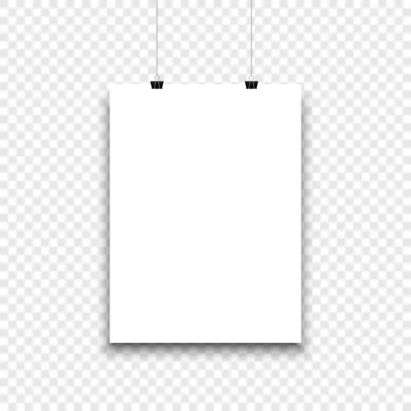 White Paper Sheet Hanging Isolated Background — Stock Vector