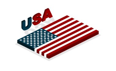 Boş arka plan üzerinde izometrik tasarım gölge ile ABD bayrağı