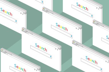 İnternette arama açık sekme kümesi. İzometrik tasarım