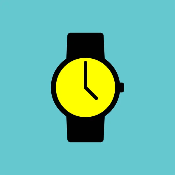 青の背景に黄色の表示で黒い時計アイコン — ストックベクタ
