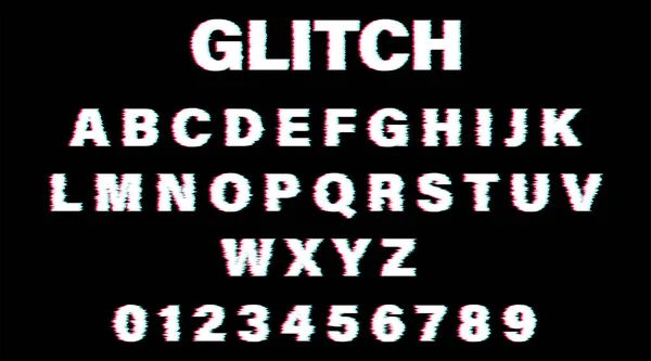 Pannen Schrift Weißes Alphabet Glitch Auf Schwarzem Hintergrund — Stockvektor