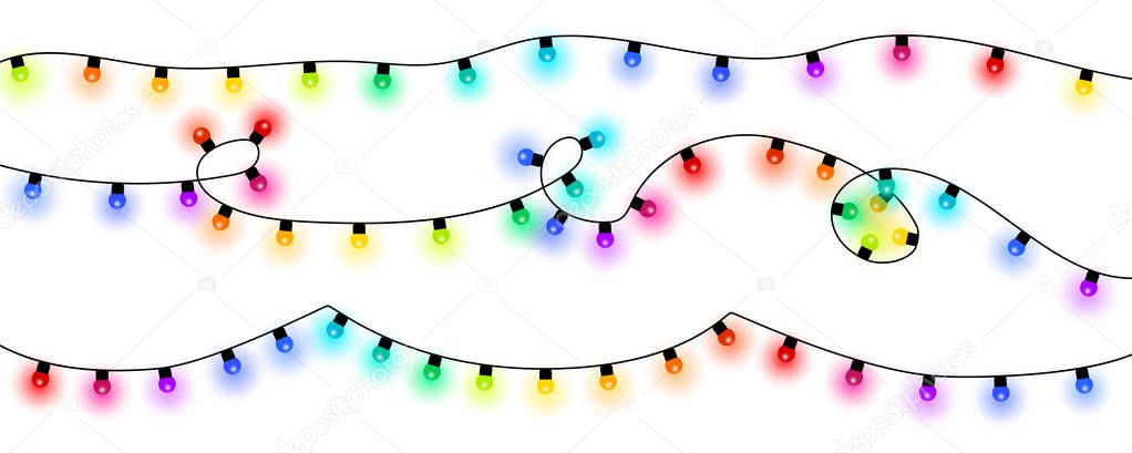 Colorful Christmas Lights on blank background
