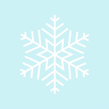 Kar tanesi - vektör simgesi. Mavi arka plan, beyaz kar tanesi.