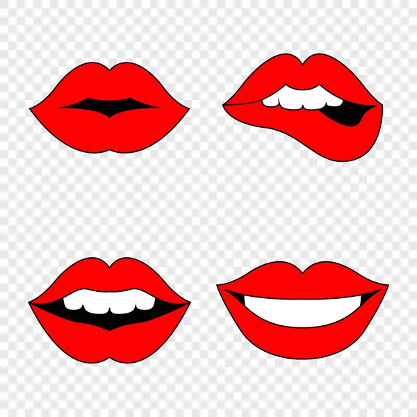 Het Aantal Rode Dames Lippen Lippen Instellen Lippen Platte Ontwerp — Stockvector