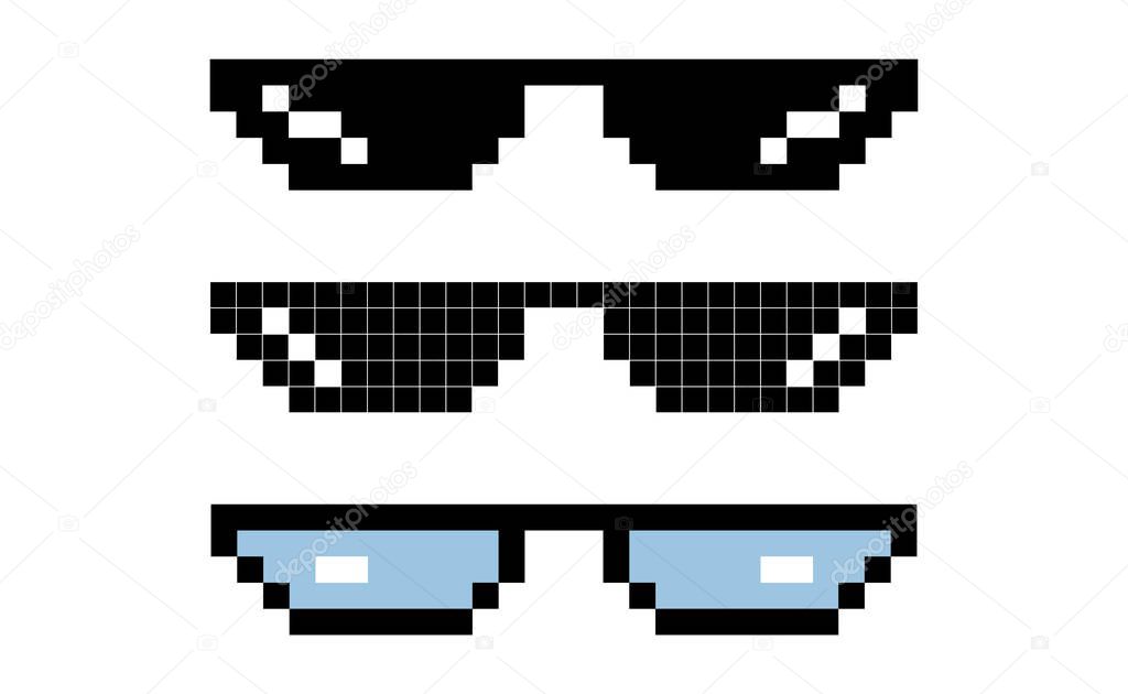 Glasses pixel vector icons. Glasses pixel set. Eps10