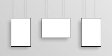 Üç gerçekçi Poster mockup siyah çerçeve ve gölge degrade arka plan üzerinde beyaz. Eps10