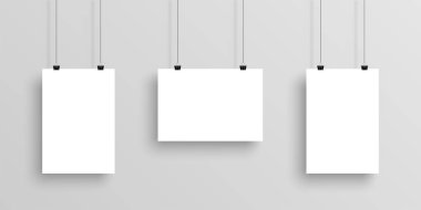 Üç gerçekçi Poster mockup gölge degrade arka plan üzerinde beyaz. Eps10