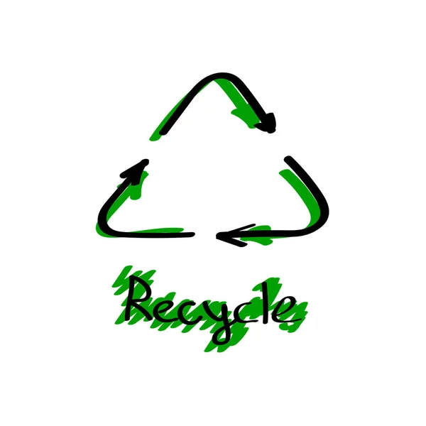 Reciclar Signo Dibujado Mano Cepillo Reciclar Color Negro Verde Reciclar — Vector de stock