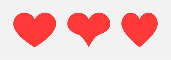 Tres Iconos Corazón Rojo Para Diseño Símbolo Amor Iconos Corazones — Vector de stock